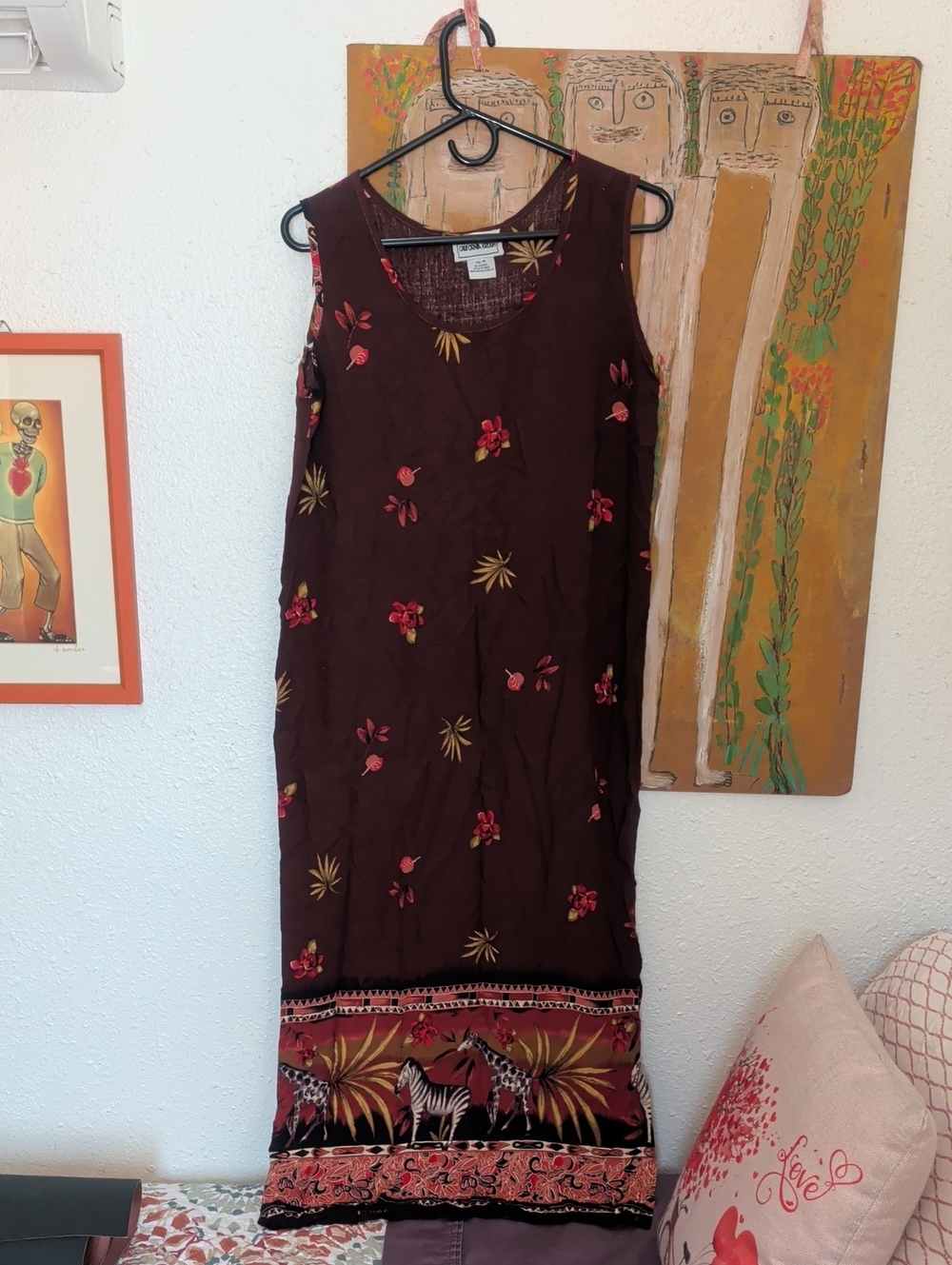 Boho Floral Embroidered Maxi Dress - Brown